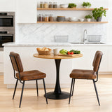Ensemble de salle à manger de style scandinave composé d'une table ronde en chêne et de 2 chaises en suédine marron à assise rembourrée