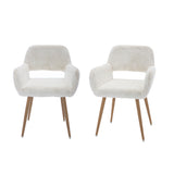 Lot de 2 fauteuils de salle à manger de style scandinave en fausse fourrure blanche avec pieds en métal effet bois