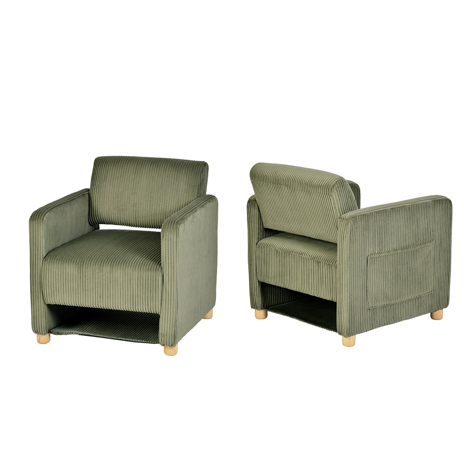 Lounge armchair with armrests in beige corduroy - DOMCO