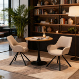 Round Table Table Table Table Timber Ø80 cm with 4 black velvet chairs, modern and comfortable style