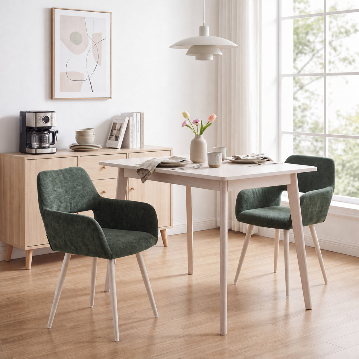 Set of 2 Scandinavian dining room armchairs with beige fabric armrests - Cromwell