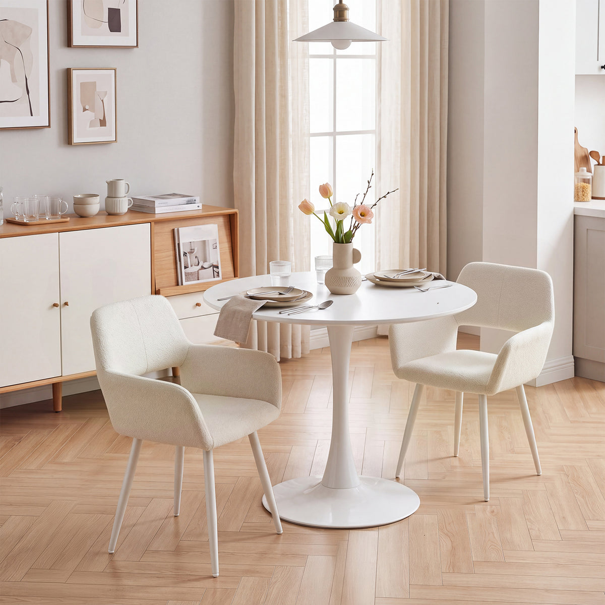 Set of 2 Scandinavian dining room armchairs with beige fabric armrests - Cromwell