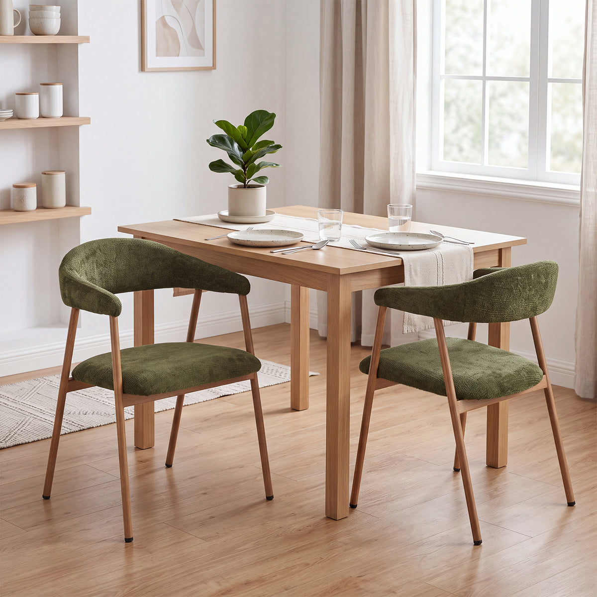 Set of 2 Scandinavian dining room armchairs with beige fabric armrests - Cromwell