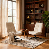 Adjustable leisure armchair in beige chenille fabric, 360° swivel - CHARLOTTE