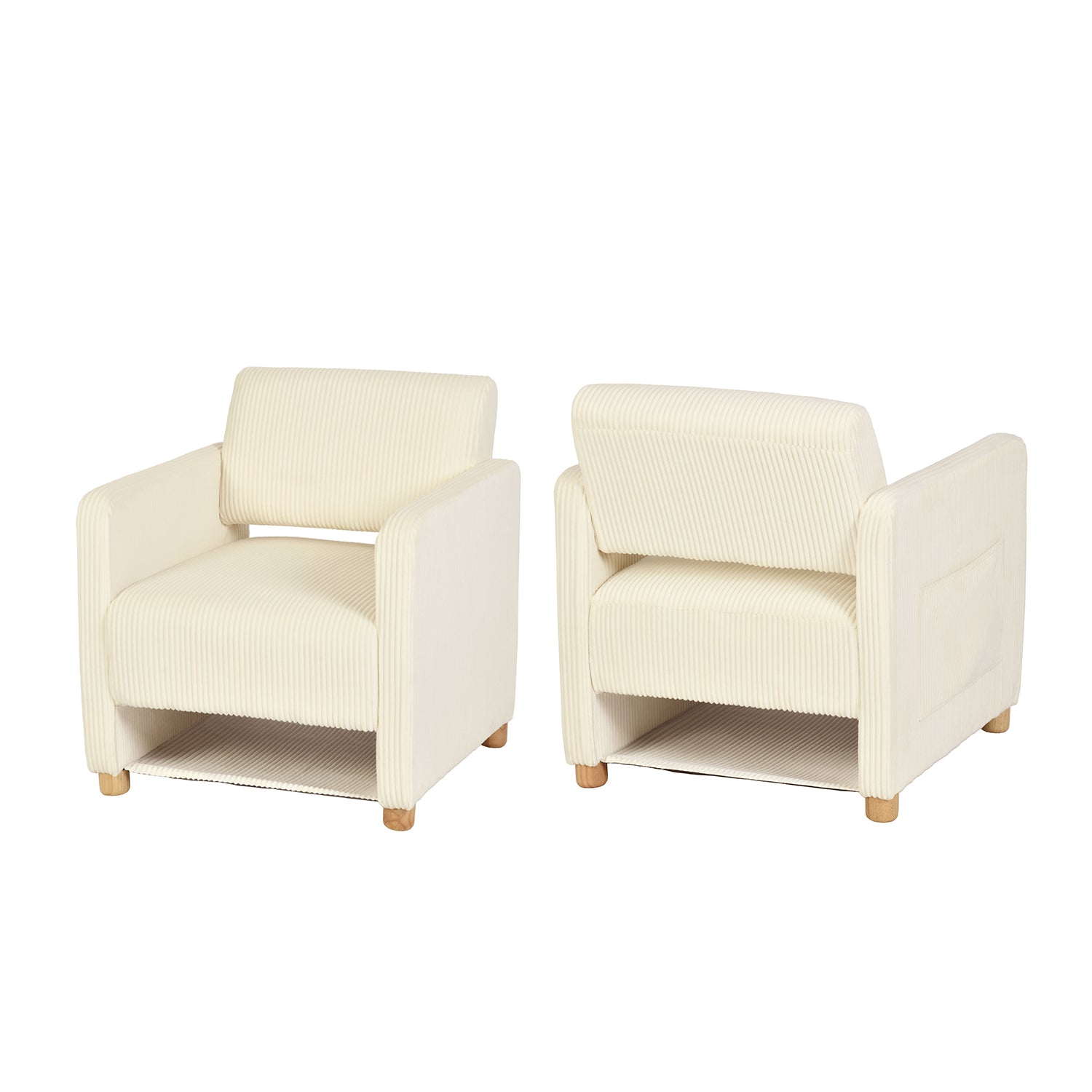 Lounge armchair with armrests in beige corduroy - DOMCO