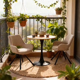 Round Table Table Table Table Timber Ø80 cm with 4 black velvet chairs, modern and comfortable style