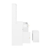 Grande coiffeuse blanche avec miroir, tabouret et éclairage LED réglable, 3 tiroirs et 2 portes de rangement