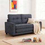 Canapé-lit 2 places en tissu gris foncé avec poches latérales, sofa convertible moderne