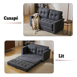 Canapé-lit 2 places en tissu gris foncé avec poches latérales, sofa convertible moderne