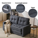 Canapé-lit 2 places en tissu gris foncé avec poches latérales, sofa convertible moderne