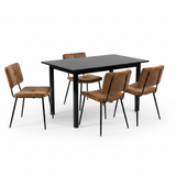 Ensemble table à manger extensible noire et 4 chaises en tissu suédine, style scandinave