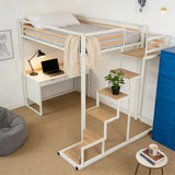Lit mezzanine 2 places (140x200) avec sommier à lattes au style industriel blanc et bois (matelas non inclus) - UP