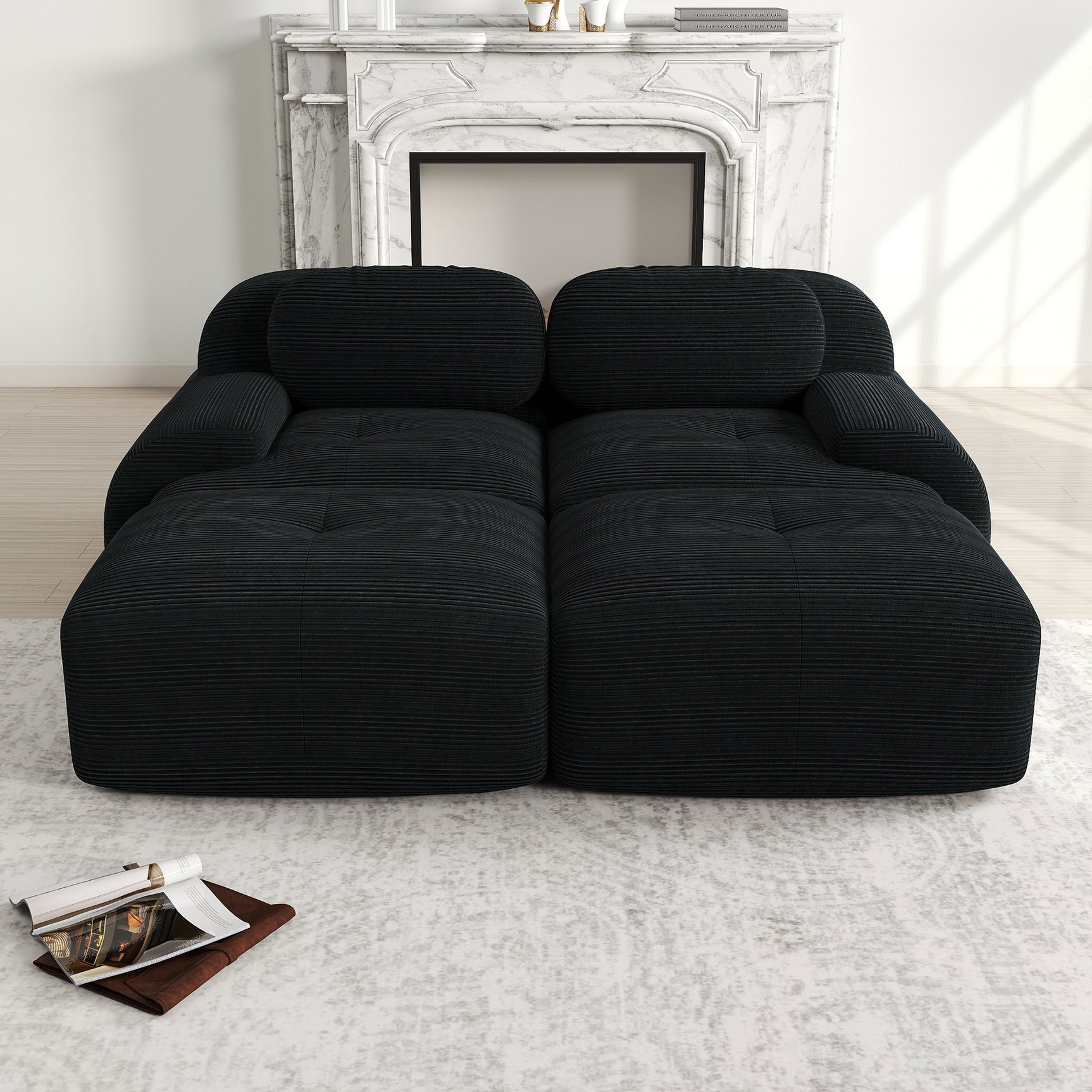 2-Sitzer-Schlafsofa aus dunkelgrauem Stoff mit Seitentaschen, modernes Schlafsofa
