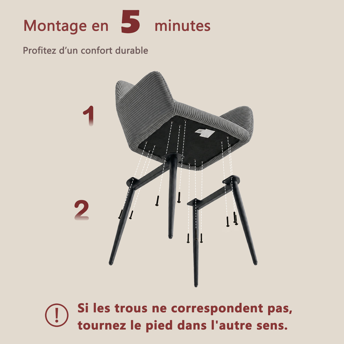 Lot de 4 fauteuils de salle à manger scandinaves avec accoudoirs en velours côtelé gris - CROMWELL CORDUROY
