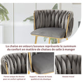 Lot de 2 Chaises en Velours Luxueuses Chaises à Dos Tressé avec Pieds Métal Doré pour Salon Chambre à Coucher Salle à Manger, Gris