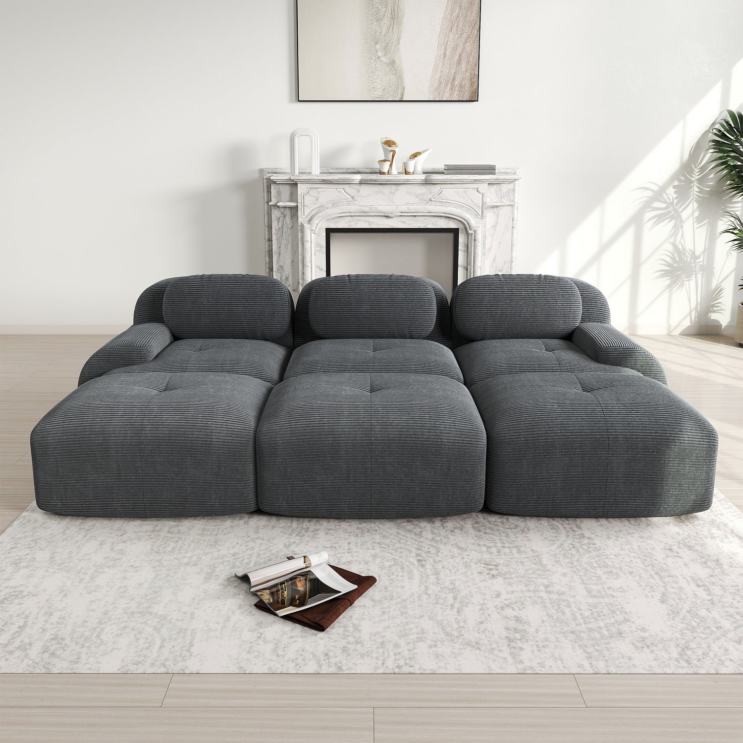 2-Sitzer-Schlafsofa aus dunkelgrauem Stoff mit Seitentaschen, modernes Schlafsofa