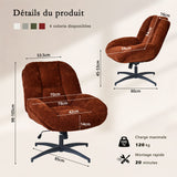 Fauteuil de bureau pivotant scandinave avec accoudoirs en tissu chenille, réglable, terracotta - LITHOPS FIX