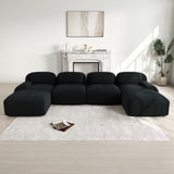Ensemble de canapés avec accoudoirs incurvés et base antidérapante en tissu velours côtelé doux pour le salon, noir, siège 4+tabouret 2
