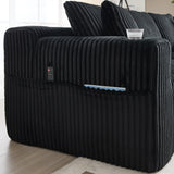 Ensemble canapé avec coussins, poches latérales et porte-gobelets en velours côtelé doux pour salon, noir