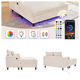 Canapé lounge en velours côtelé souple avec ports USB et éclairage d'ambiance LED, beige