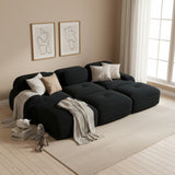Ensemble de canapés avec accoudoirs incurvés et base antidérapante en tissu velours côtelé doux pour le salon, noir, siège 3 + tabouret 3