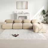 Ensemble de canapés avec accoudoirs incurvés et base antidérapante en tissu velours côtelé doux pour le salon, beige,siège4+tabouret1