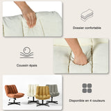Fauteuil de relaxation réglable et pivotant avec accoudoirs et assise épaisse en chenille beige - CONFOD