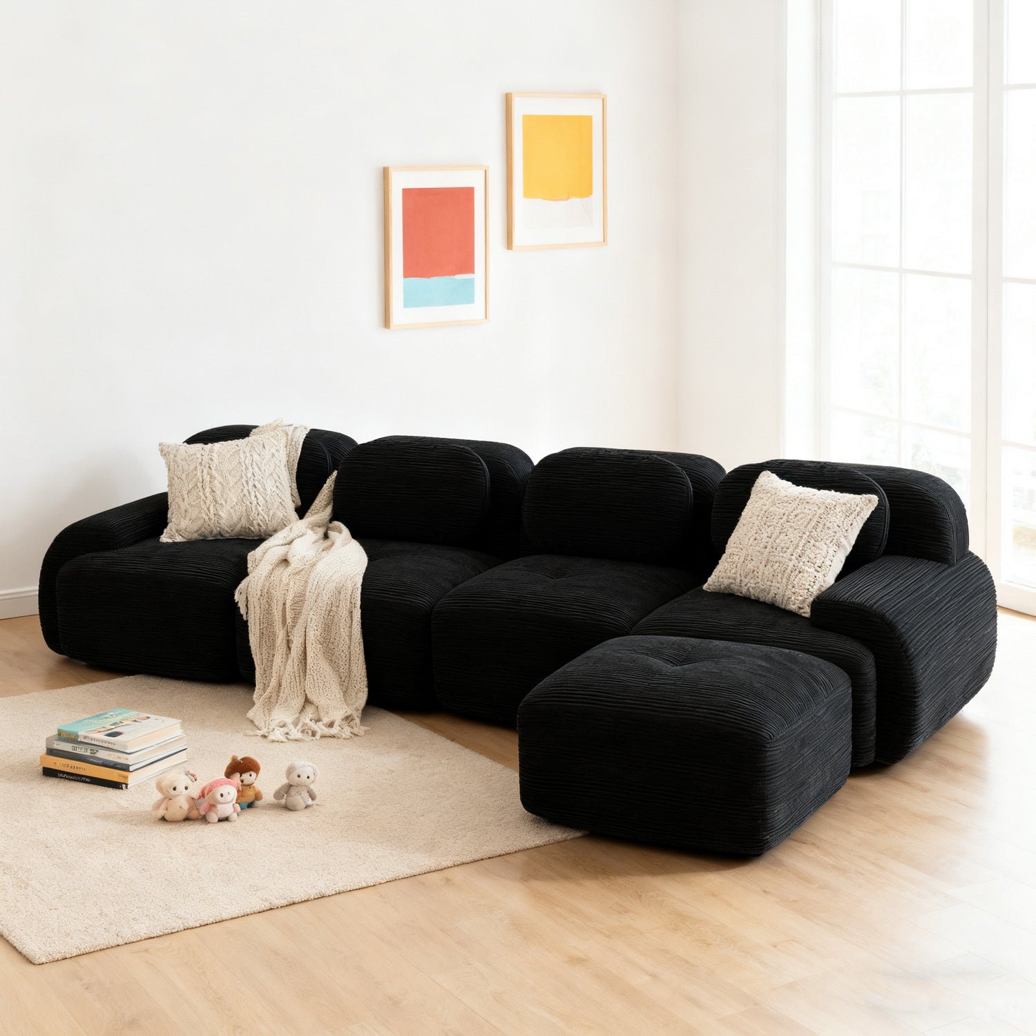 2-Sitzer-Schlafsofa aus dunkelgrauem Stoff mit Seitentaschen, modernes Schlafsofa