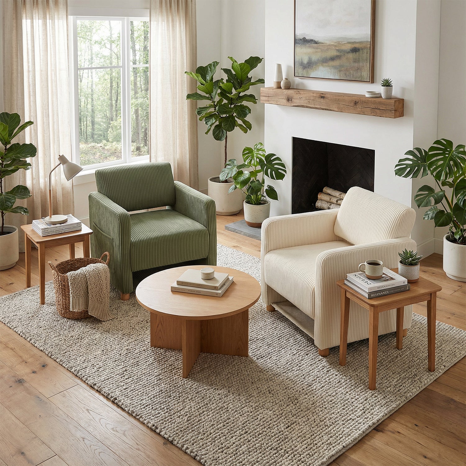 Lounge armchair with armrests in beige corduroy - DOMCO