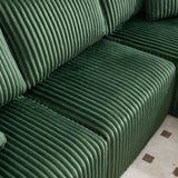 Ensemble canapé avec coussins, poches latérales et porte-gobelets en velours côtelé doux pour salon, vert