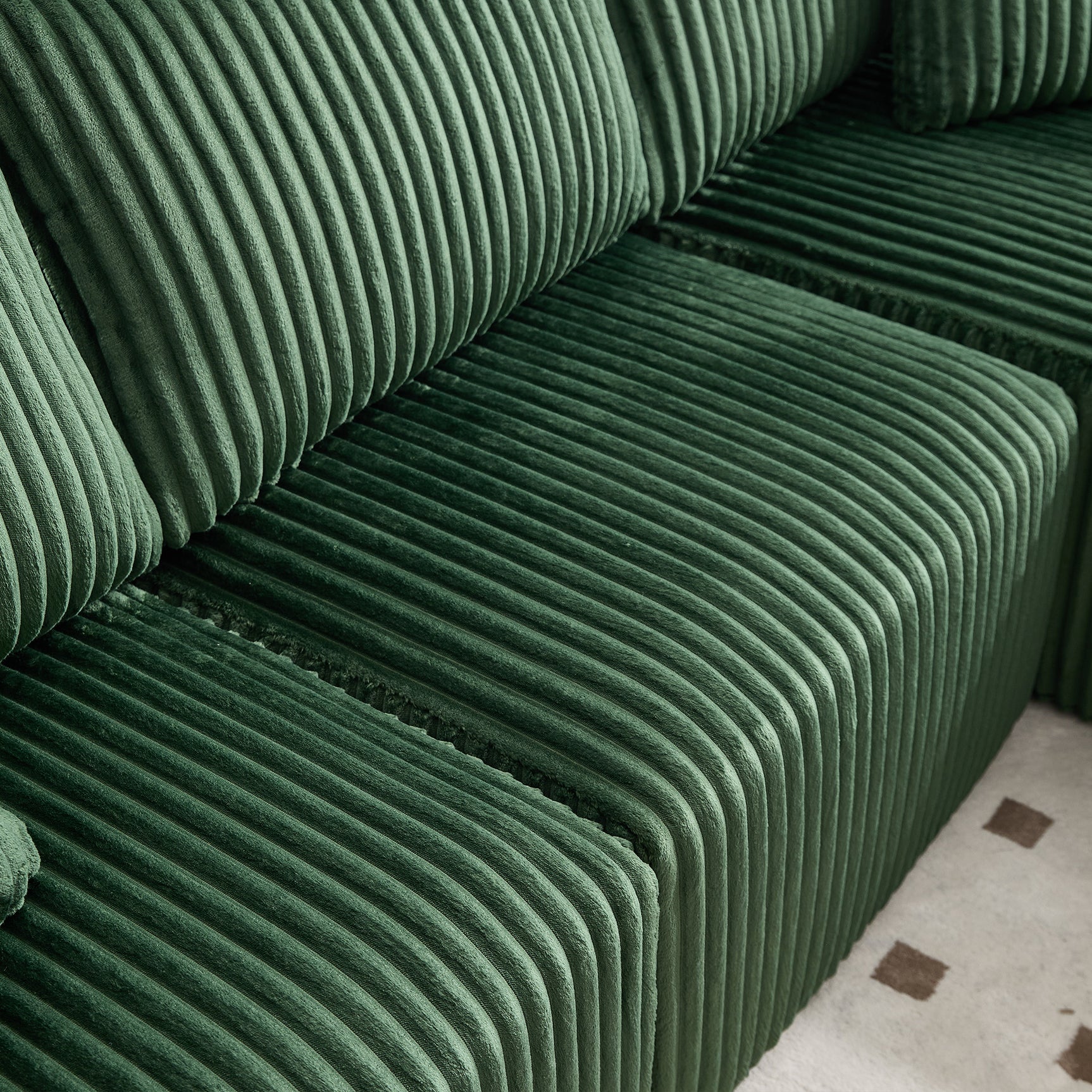 Ensemble canapé avec coussins, poches latérales et porte-gobelets en velours côtelé doux pour salon, vert