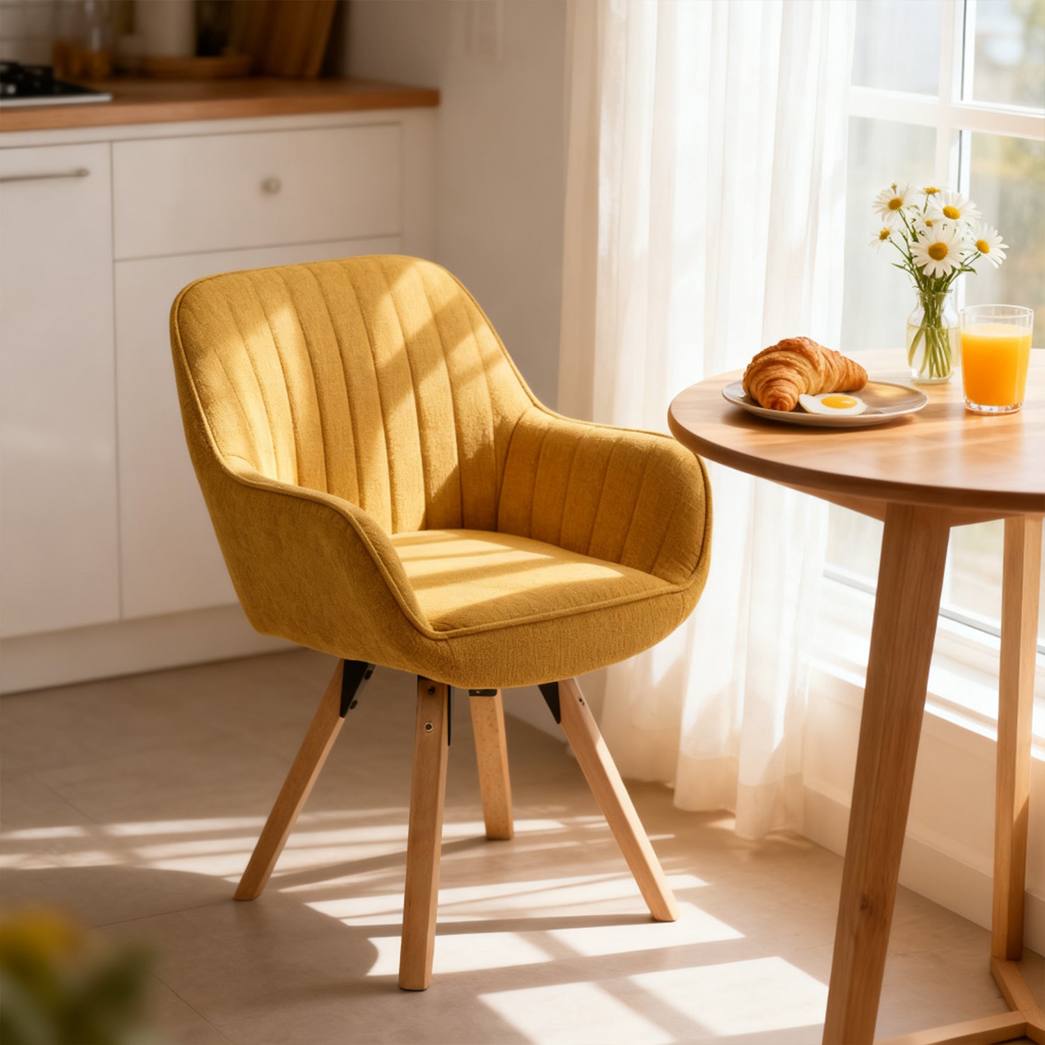 Bequemer Esszimmerstuhl aus gelbem Stoff mit 360°-Drehgelenk – CARSON FABRIC YELLOW