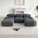 Ensemble de canapés avec accoudoirs incurvés et base antidérapante en tissu velours côtelé doux pour le salon, gris, siège 3 + tabouret 2