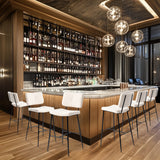 Lot de 6 tabourets de bar scandinaves avec dossier en tissu mouton bouclette beige - POMONA BAR