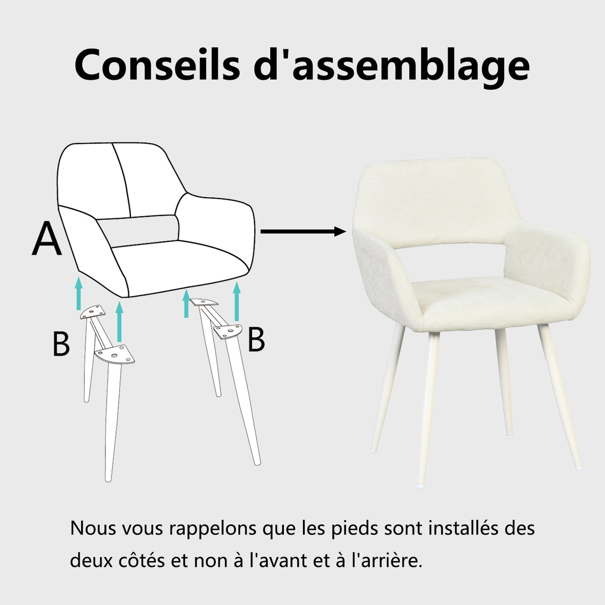 Set of 2 Scandinavian dining room armchairs with beige fabric armrests - Cromwell