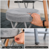 Lot de 4 chaises/tabourets pliantes, assise ronde en tissu effet fausse fourrure grise - ERNST