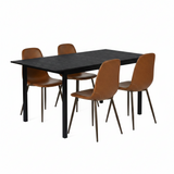 Ensemble table à manger extensible noire avec 4 chaises de salle à manger en PU, style scandinave