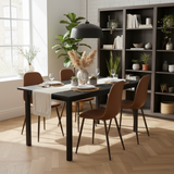 Ensemble table à manger extensible noire avec 4 chaises de salle à manger en PU, style scandinave