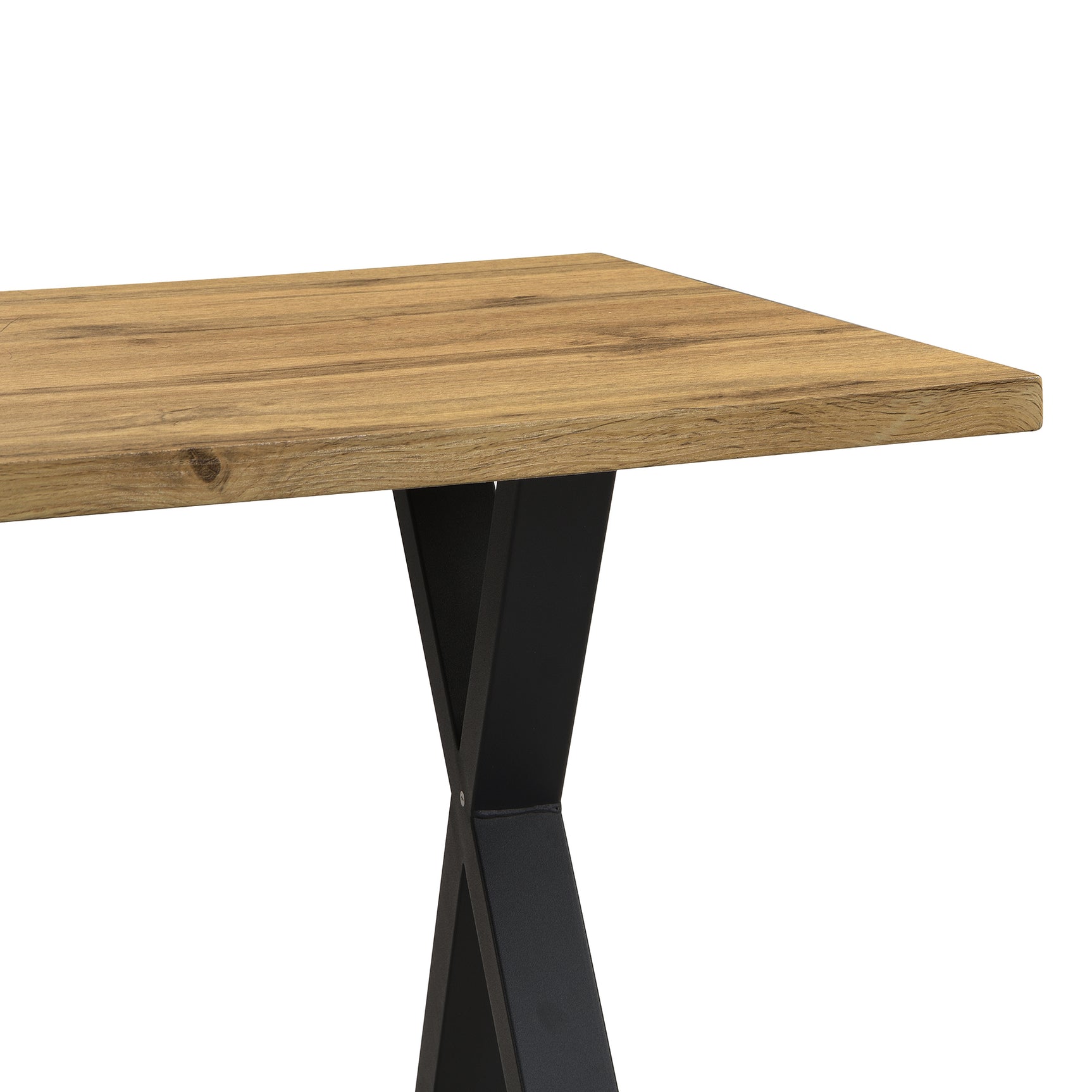 Moderner industrieller Esstisch 140x80 cm aus Holz in Eichenoptik mit gekreuzten Beinen aus schwarzem Metall