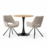 Round Table Table Table Table Timber Ø80 cm with 4 black velvet chairs, modern and comfortable style