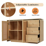 Bureau d'angle en L avec portes en cannage, table pivotante et espace de rangement