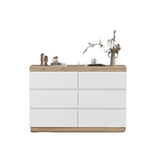 Commode blanche et chêne en panneau de particules E1 avec 6 tiroirs spacieux