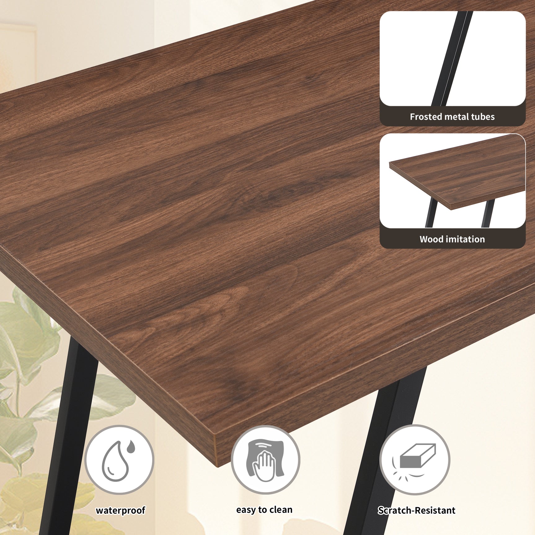 Bureau industriel en bois avec 3 tiroirs et rangements