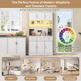 Buffet de cuisine multifonction 100x40x180 cm en MDF blanc avec LED télécommandées, prises électriques, ports USB, tiroirs et étagères réglables