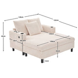 Canapé lounge en velours côtelé souple avec ports USB et éclairage d'ambiance LED, beige