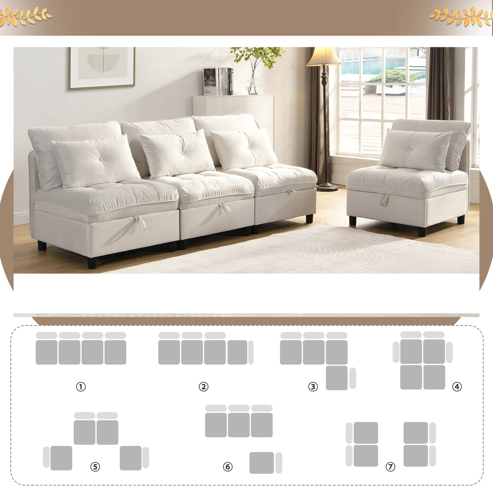 2-seater sofa in beige fabric Scandinavian style - AHBARM
