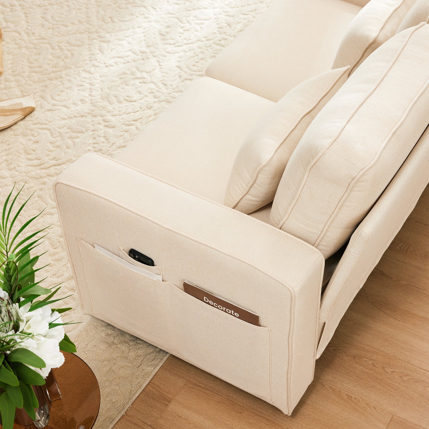 2-seater sofa in beige fabric Scandinavian style - AHBARM