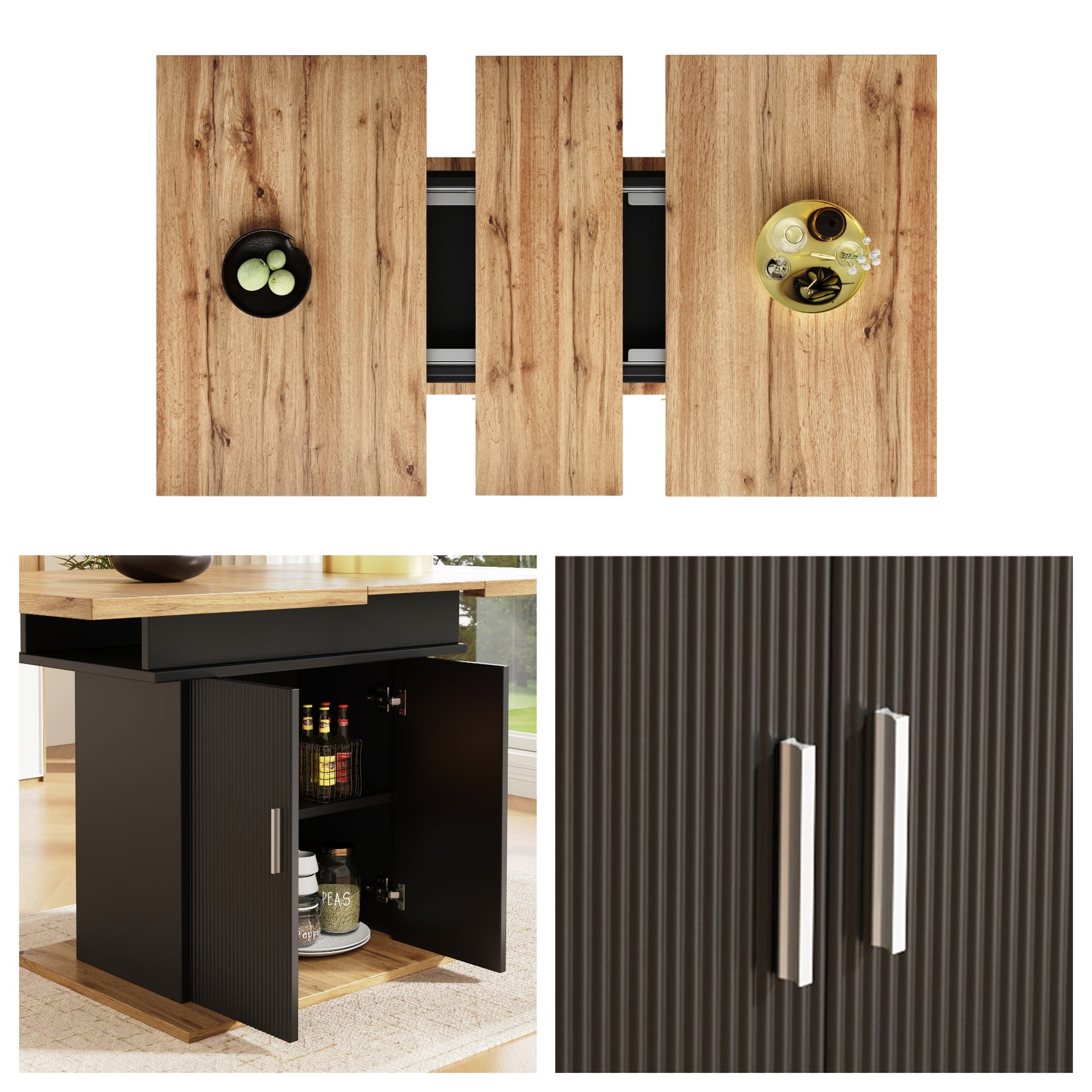 Extensible dining table 140/180x80x75 cm with MDF tray white marble effect and black metal feet