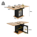 Extensible dining table 140/180x80x75 cm with MDF tray white marble effect and black metal feet
