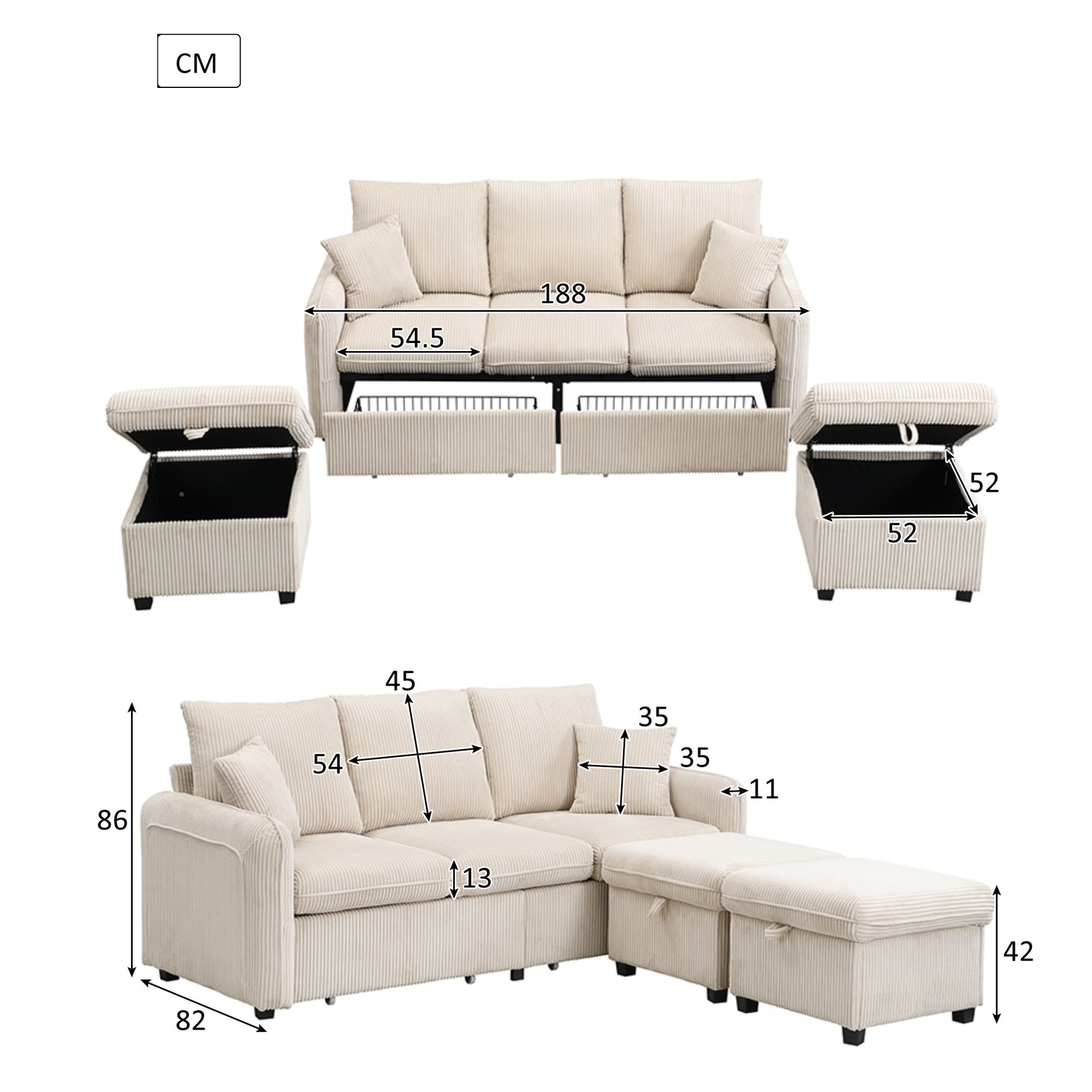 2-seater sofa in beige fabric Scandinavian style - AHBARM
